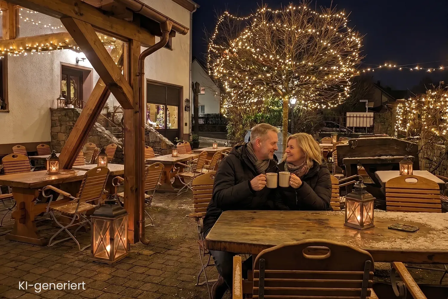 couple-avec-vin-chaud-et-bière-du-Mühlenbiergarten